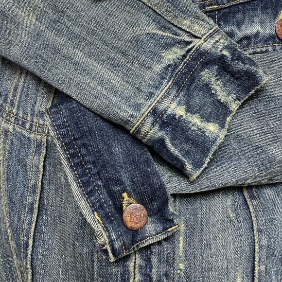 Ralph Lauren Sport Blue Denim Front Zip Trucker Jacket  Distressed Size Small - Picture 11 of 13